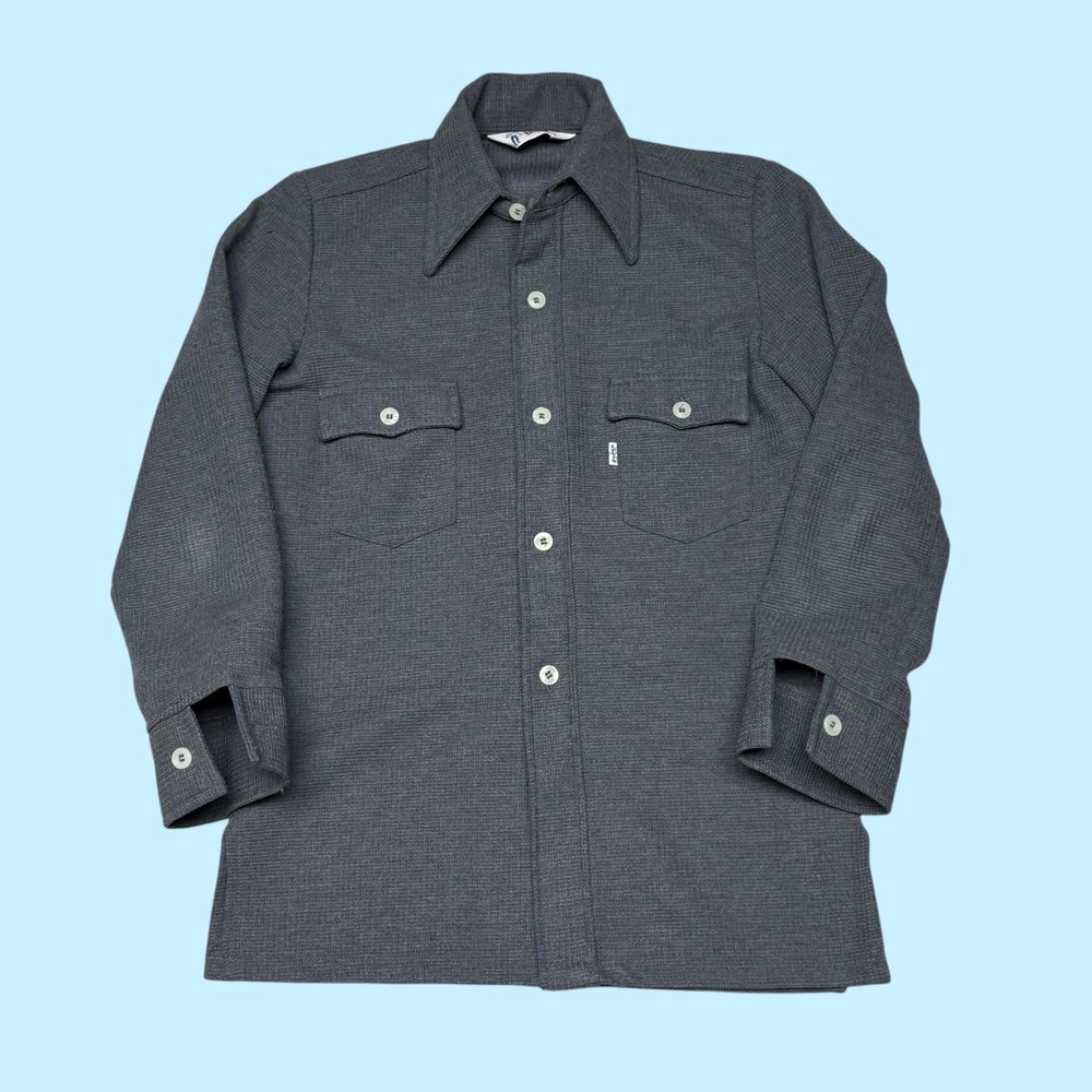 Vintage Levis Mens Gray Textured Long Sleeve Button Up Shirt White Tab 1593